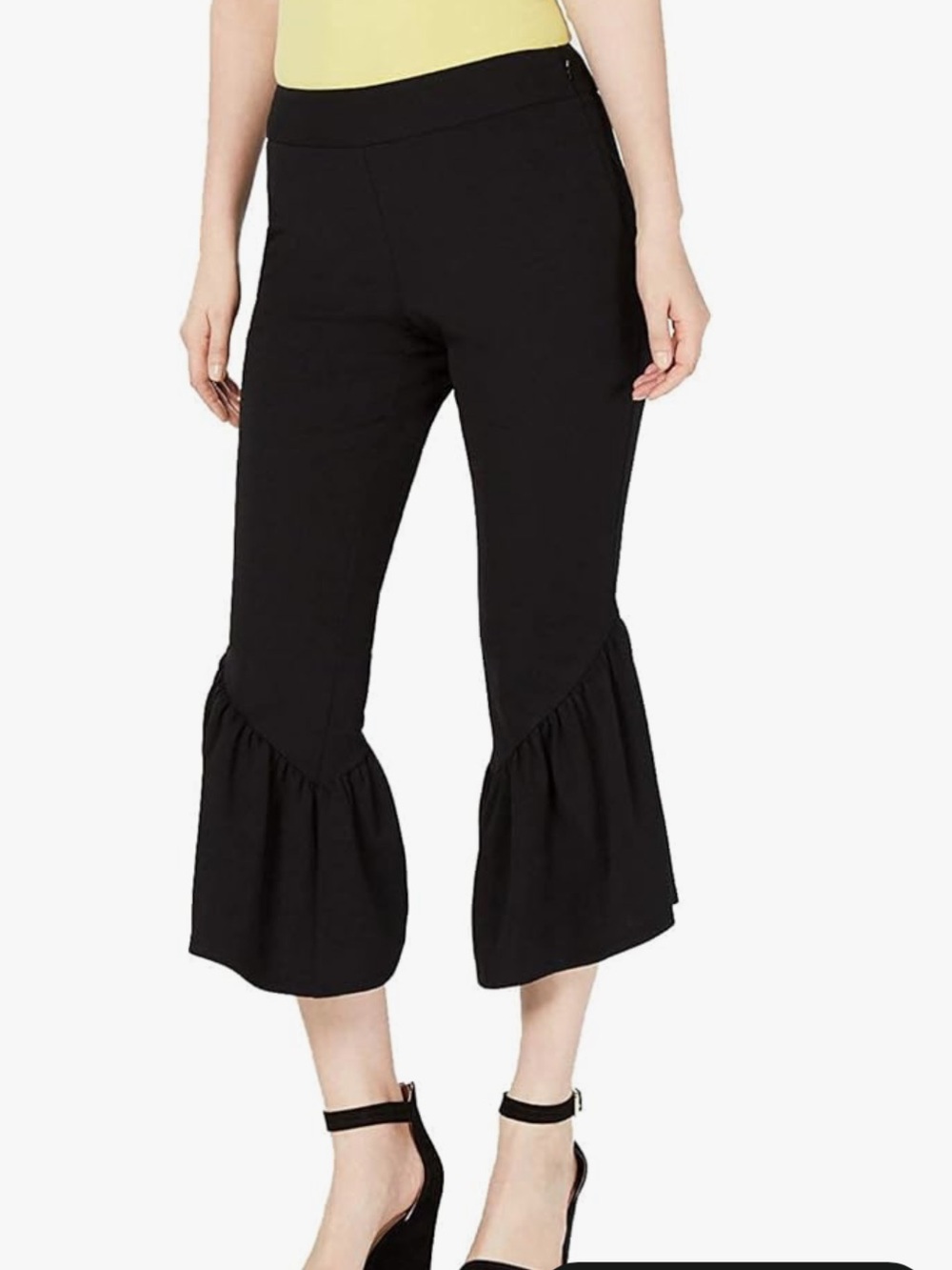 INC International Concepts Black Ruffled Hem Cropped Pants, Size 16